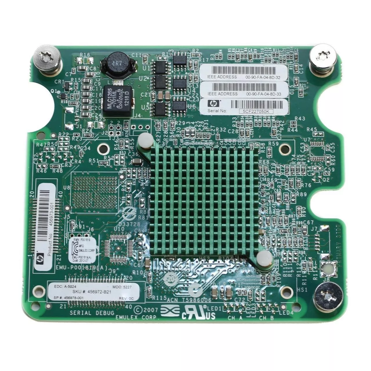 Сетевой mezzanine адаптер LPe1205 8Gb Fibre Channel HBA для HP c-Class блейд-серверов