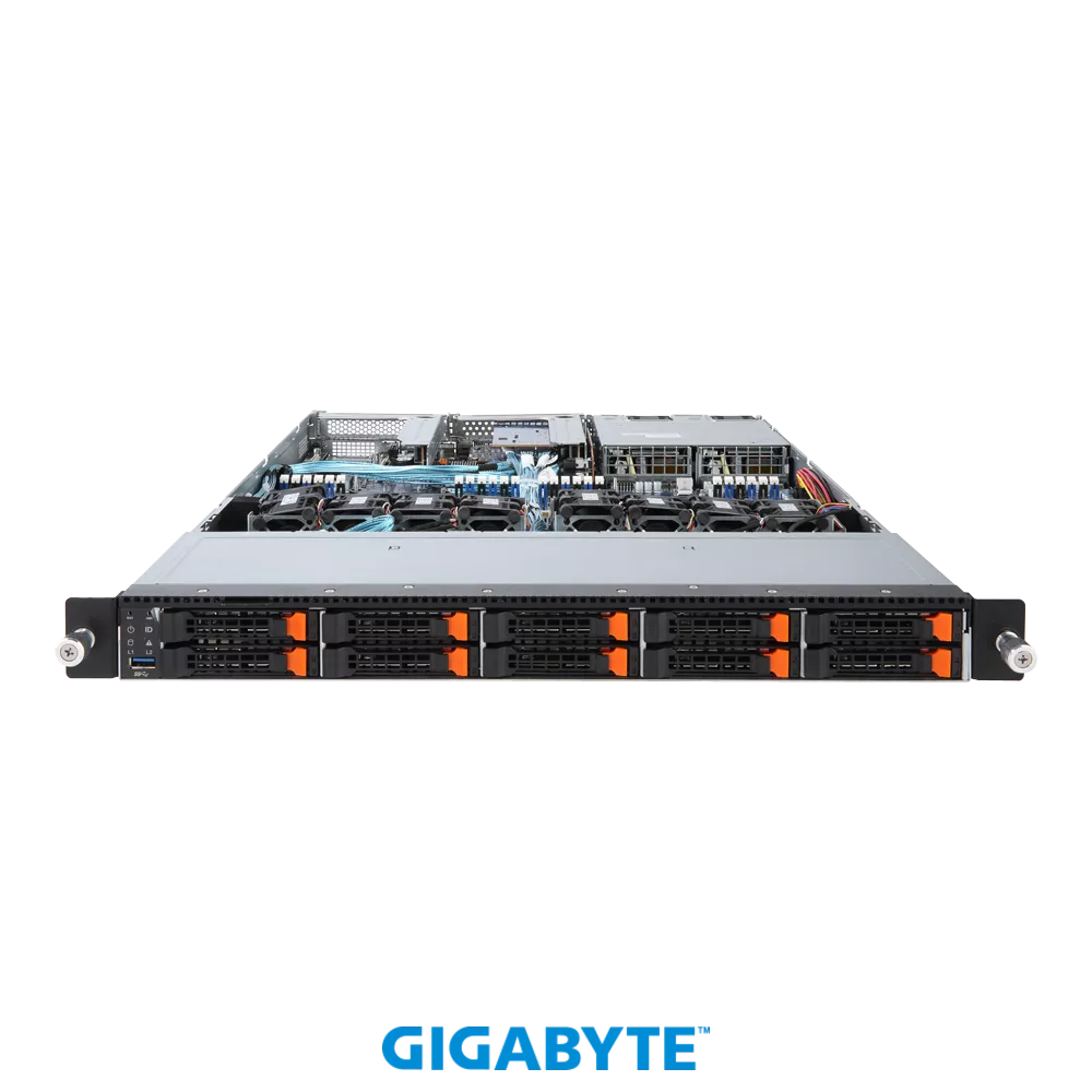 Платформа Gigabyte 1U R181-NA0, До двух процессоров Intel  Xeon Scalable Gen2, DDR4, 10x2,5" U.2 NVMe, 2x1000Base-T