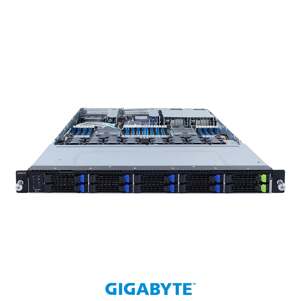Платформа Gigabyte 1U R182-N20, До двух процессоров Intel  Xeon Scalable Gen3, DDR4, 10x2,5" SATA/SAS/Gen4 NVMe, 2x1000Base-T