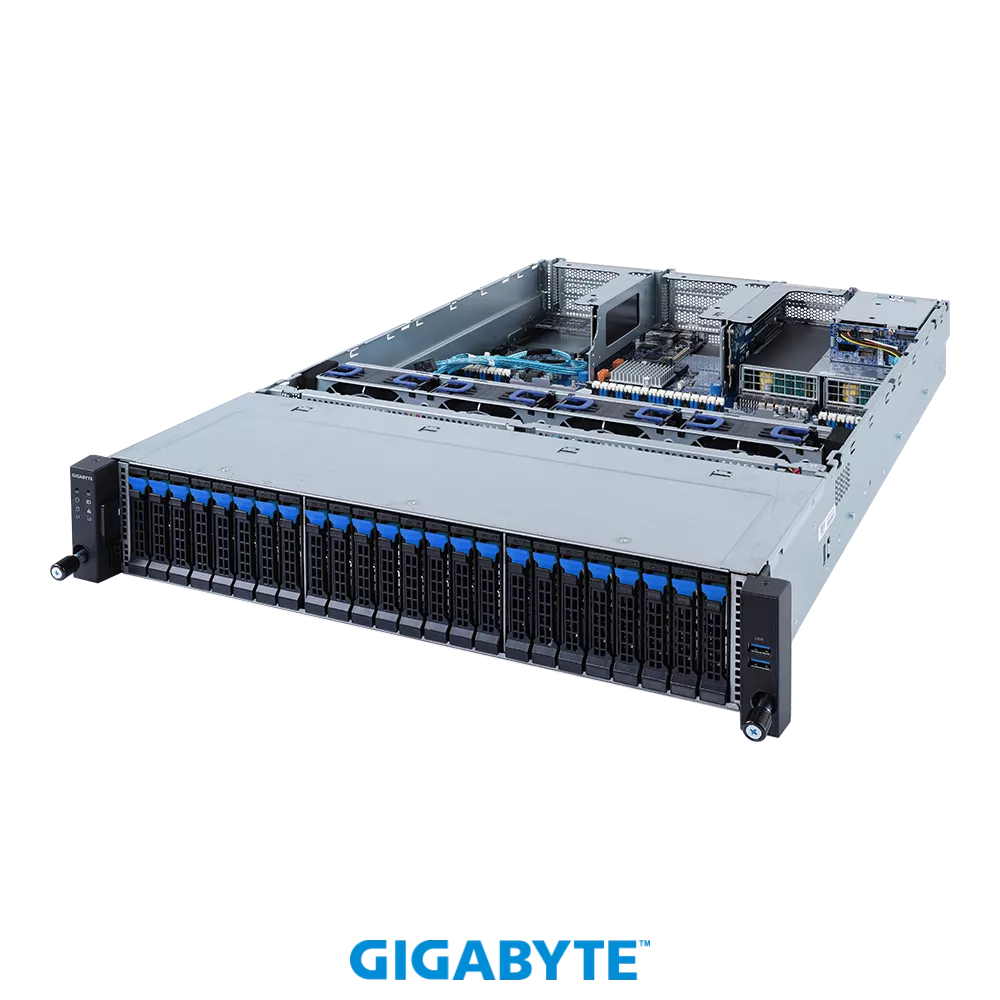 Платформа Gigabyte 2U R282-2O0, До двух процессоров Intel  Xeon Scalable Gen3, DDR4, 24x2,5" HDD SATA/SAS, 2x1000Base-T