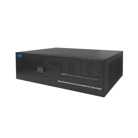 Источник питания видеокамер SNR-PS-C1225-D16UR для установки в 19" стойку с поддержкой АКБ, 16 каналов 12V DC, 25A