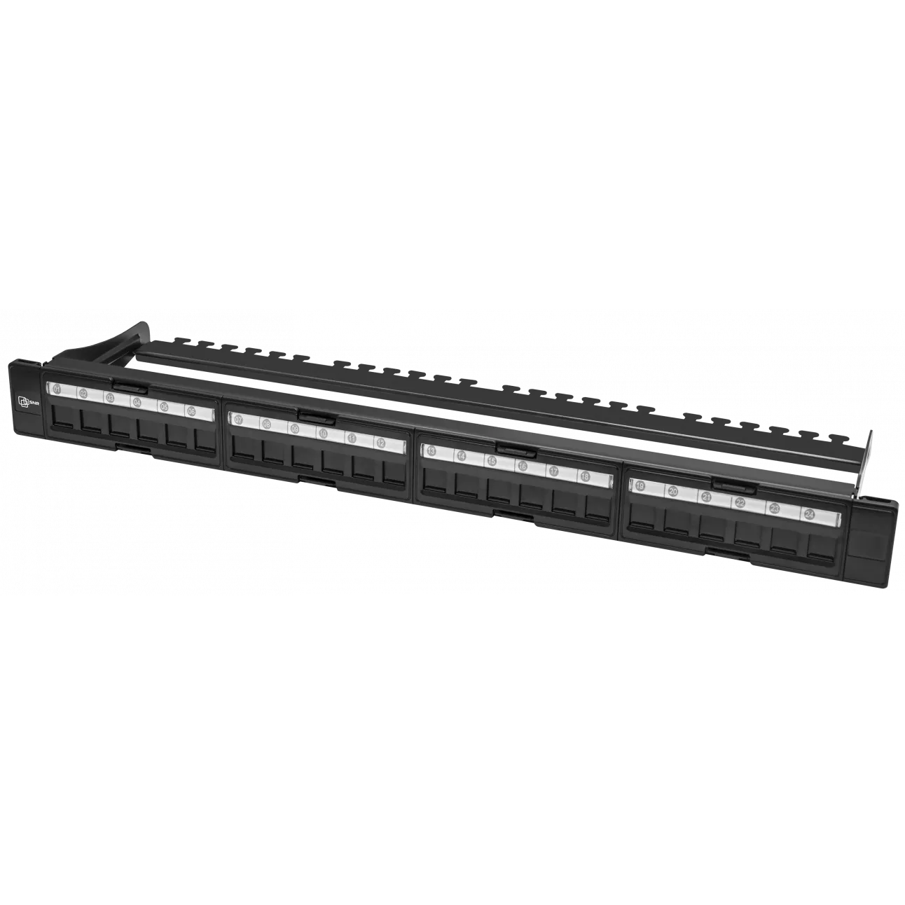 Коммутационная панель SNR, 19" для модулей KeyStone, незагруженная, неэкранированная, 1U, 24 порта, cat.5e, разборная, порты без шторок