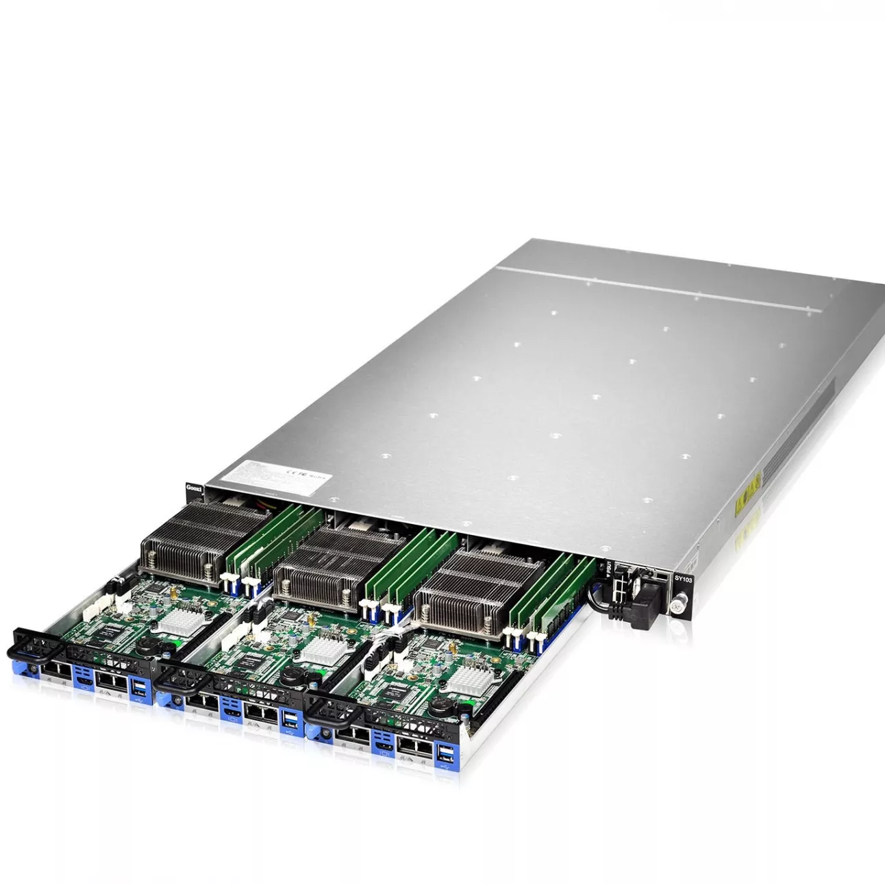 Серверная платформа 1U Barebone ,3*Nodes,6*HDD trays,Single Socket Xeon LGA1150 E3-1200v3/v4MB,500W DELTA PSU,Heatsink,Slide Rail