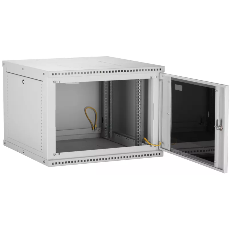 Настенный разборный шкаф TLK 19", 12U, стеклянная дверь, Ш600хВ569хГ450мм, 1 пара монтажных направляющих, серый