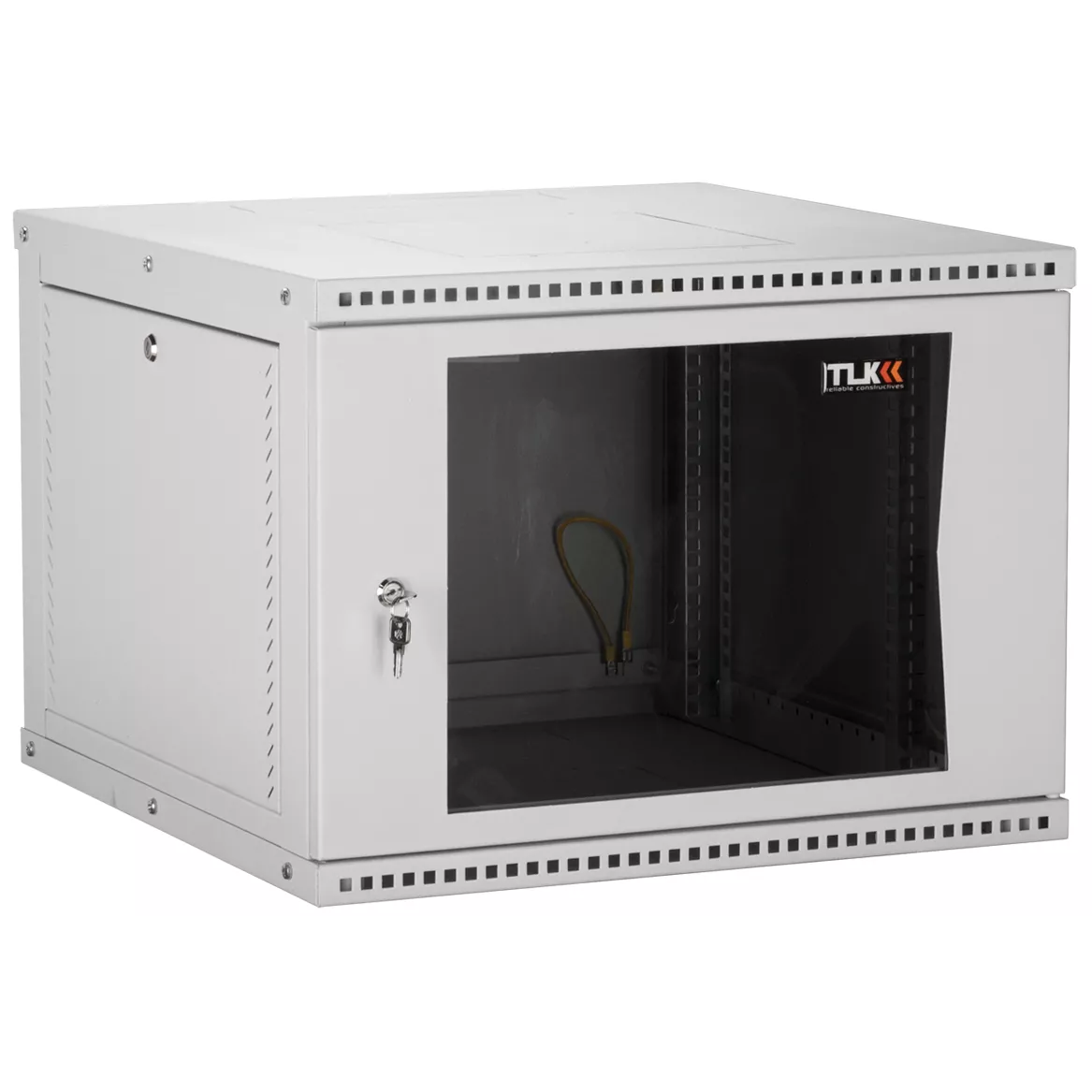 Настенный разборный шкаф TLK 19", 12U, стеклянная дверь, Ш600хВ569хГ450мм, 1 пара монтажных направляющих, серый