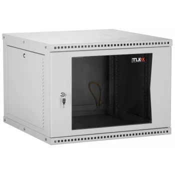 Настенный разборный шкаф TLK 19", 12U, стеклянная дверь, Ш600хВ569хГ600мм, 2 пары монтажных направляющих, серый
