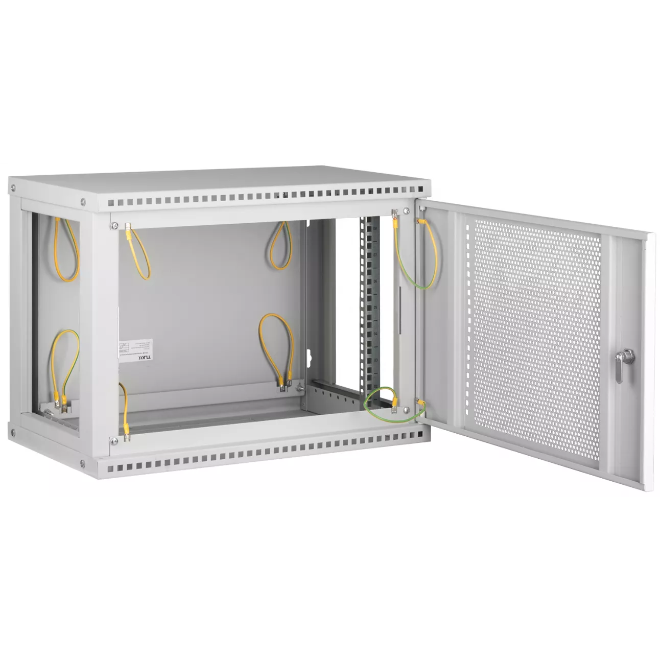 Настенный разборный шкаф TLK 19", 12U, перфорированная дверь, Ш600хВ569хГ600мм, 2 пары монтажных направляющих, серый