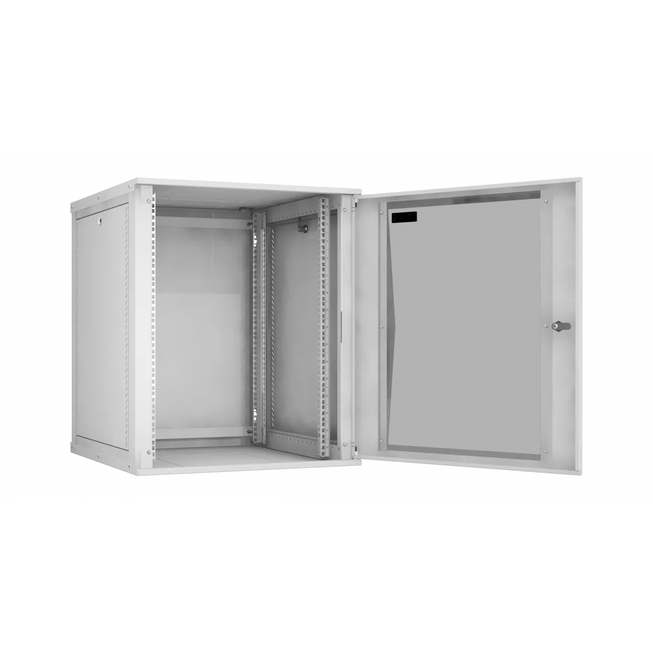Настенный разборный шкаф TLK 19", 15U, стеклянная дверь, Ш600хВ703хГ600мм, 2 пары монтажных направляющих, серый